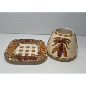 Yankee Candle Indian Corn Harvest Ceramic Topper‎ Shade & Under Plate Small